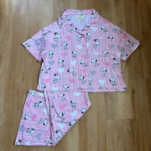 Munki Munki Peanuts Snoopy Valentine's Day 2-Piece Pajama Set Medium Hearts Pink